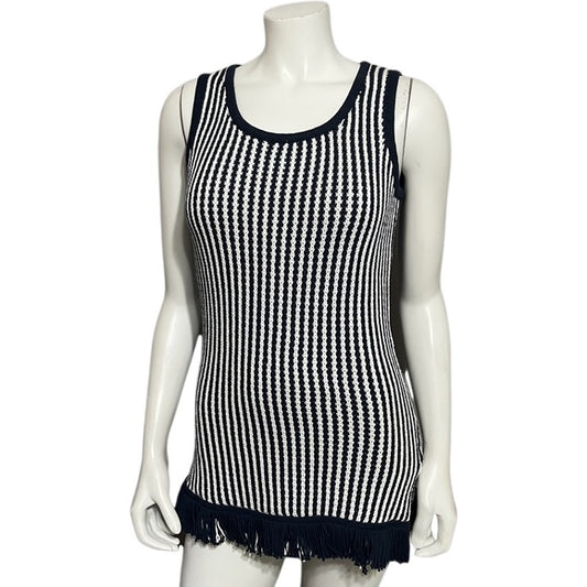 Doncaster Striped Navy Cotton Blend Sleeveless Tank Sweater Sz-Small