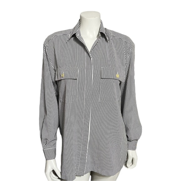 Chaus Striped Button Front Shirt Sz-Small