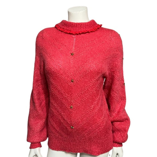 Vintage Pullover Turtleneck Strawberry With Star Embellishment Sweater Sz-Med