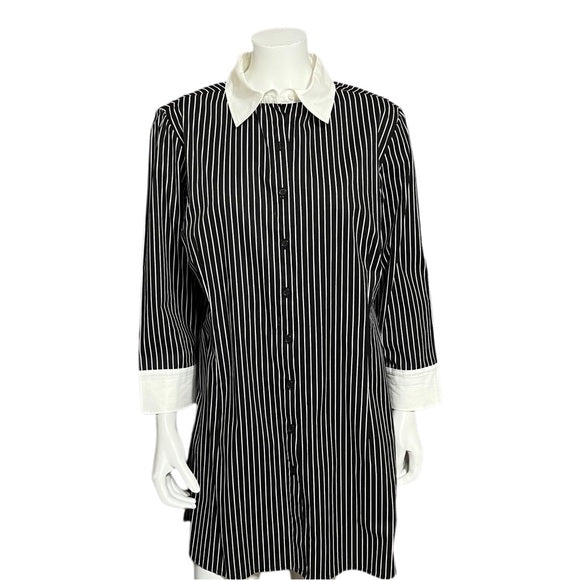 Chelsea Studio Black Striped Cotton Button Front Shirt Sz-Large