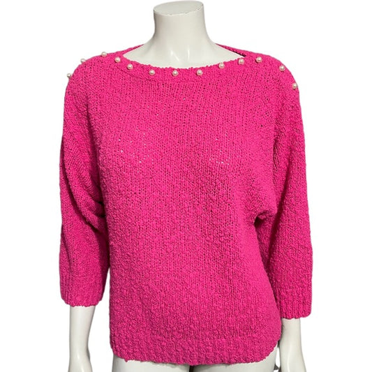 Vintage Carson Pirie Scott Textured Faux Pearl Collar Pink Sweater Sz-Medium