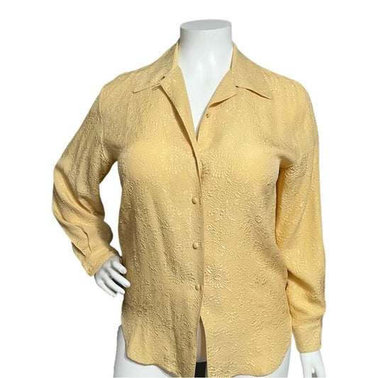 Silk Boutique Canary Yellow 100% Silk Textured Floral Blouse Sz-Large