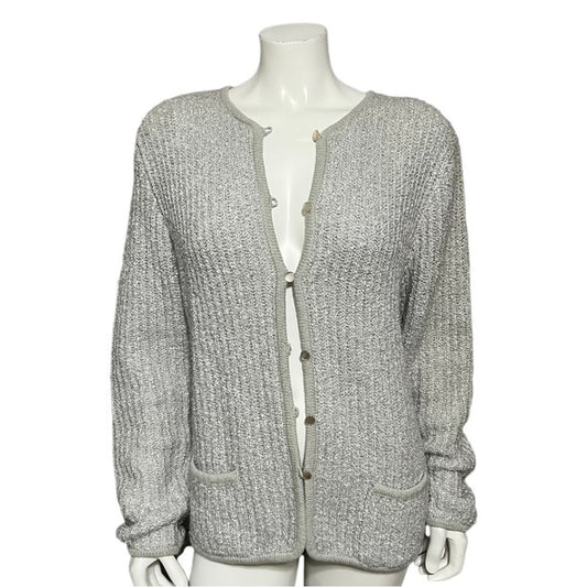 Objectives Gray Boucle Acrylic Button Front Cardigan Sz-Large