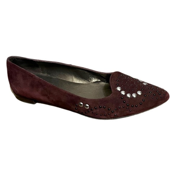 Stuart Weitzman Plum Studded Suede Flats Sz-9 1/2 M