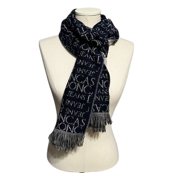 Doncaster 100% Virgin Wool Navy | Taupe Logo Scarf