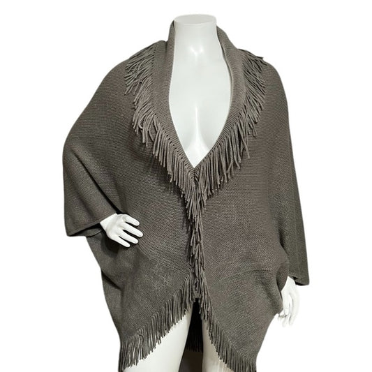 Marvelush Fringed Taupe Open Cardigan -Plus Size (One Size)