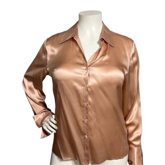 Fred David 100% Silk Blouse Blush Pink Button Front Blouse Sz-18 Tall