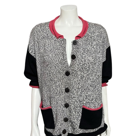 Cotton Country Color Block 100% Cotton Black Pink Cardigan Sz-Large (FLAWED)