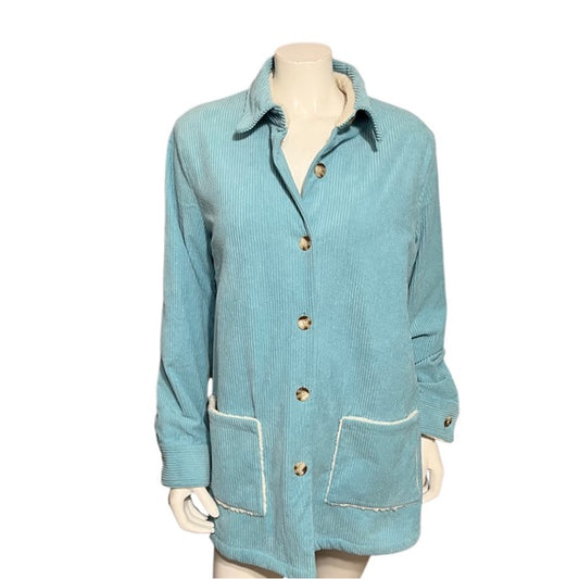 Vintage Blair Mint Turquoise Corduroy Ribbed Fleece Jacket Sz-M