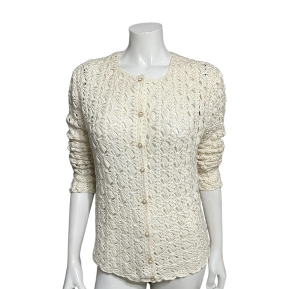 Vintage Cream Knit Open With Pearl/Gold Buttons Sz-Medium