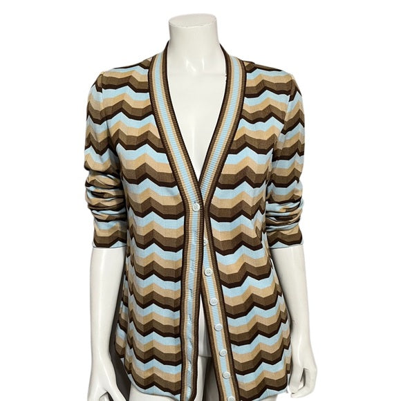 Vintage Gold Crown Brown/Tan/Blue Zig Zag Cardigan Sz-Small