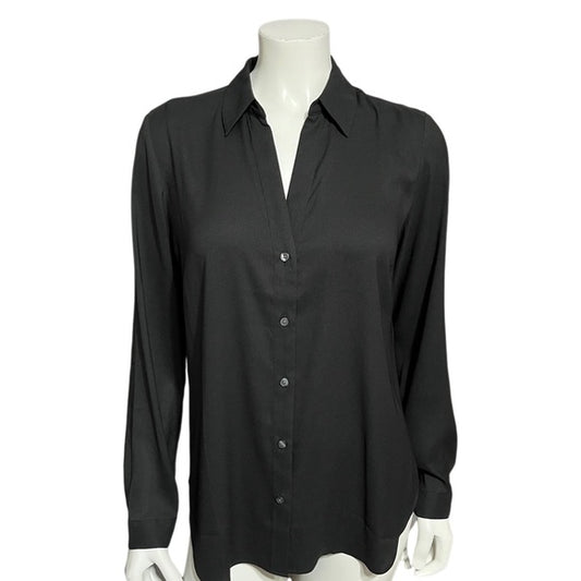 Ann Taylor Black Button Front Blouse Sz-Large Petite