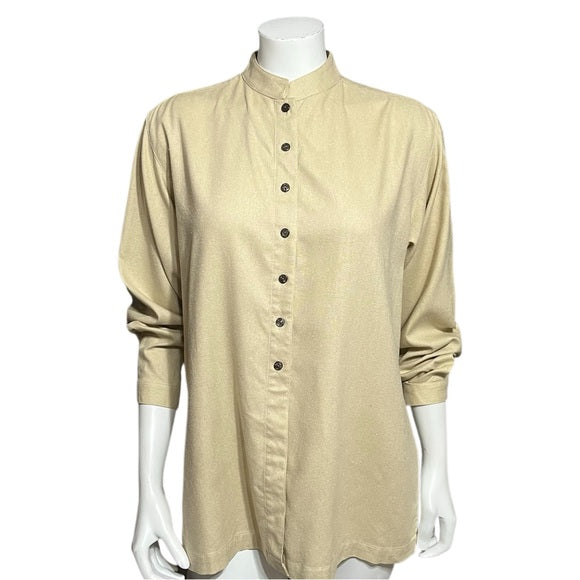 Company Company 907 Tan 100% Silk Button Front Shirt Sz-Medium