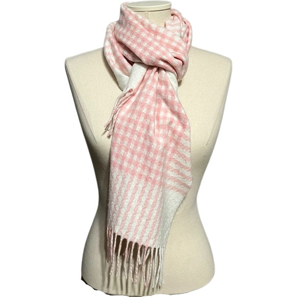 100% Cashmere Cream | Pink Houndstooth Scarf