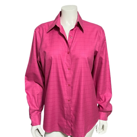 Talbots 100% Cotton Checkered Print Pink Shirt Sz-14