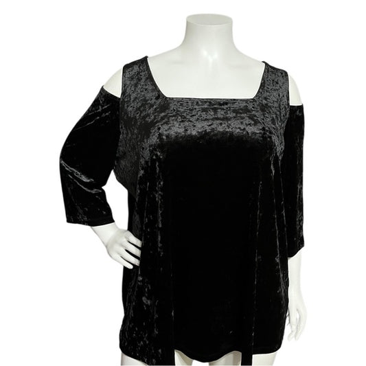 Catherine’s Black Crushed Velvet Cold Shoulder Top Sz-2X