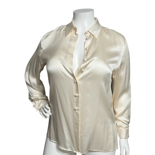 Talbots Cream 100% Silk Classic Button Front Blouse Sz-14