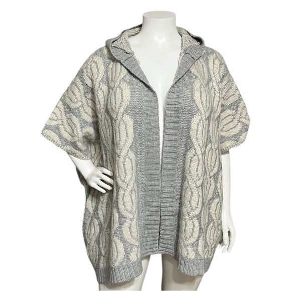 Aerie Gray & White Neutral Print Open Front Hooded Cardigan Sz-Lg/XL