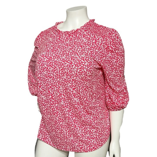 Adrianna Papell Coral Floral Knit Ruffle Collar Top Sz-3X