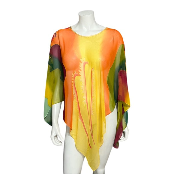 Multicolored Sheer Floral Lightweight Poncho One Size