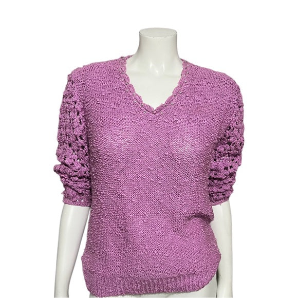 Vintage LeRoy Lavender Crochet Knit Sleeve With Beading Sz-Medium