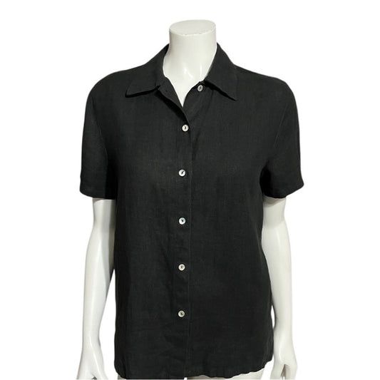 Comfy 100% Linen Black Short Sleeve Shirt Sz-Medium