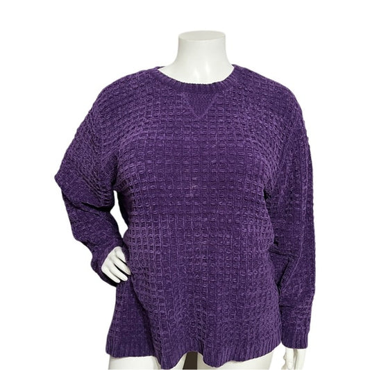 Denim & Co Purple Acrylic Textured Pullover Sweater Sz-2X