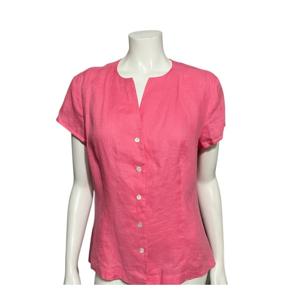 Talbots Irish Linen Pink 100% Linen Short Sleeve Shirt Sz-14