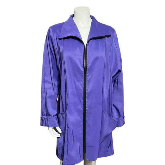 Maralyce Ferree Purple Nylon Zip Front Rain Jacket Sz-Large