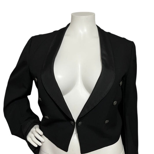 Vintage Black Tuxedo | Waiters Jacket Cropped Double Breasted Blazer Sz-XL