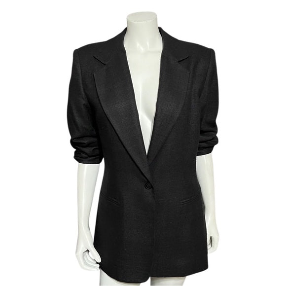 Vintage Hillary Charles 100% Silk Black One Button Blazer Sz-12