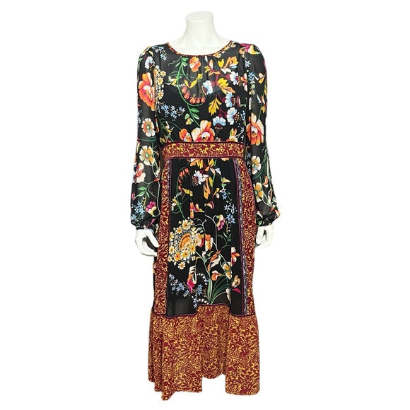 Anthropologie Floral Long Sleeve Sheer Boho Maxi Dress Sz-8