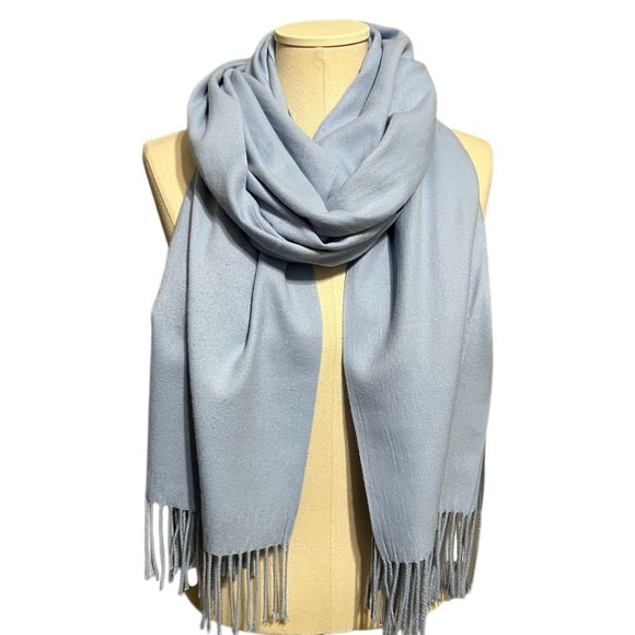 Light Blue Soft Scarf With Fringe