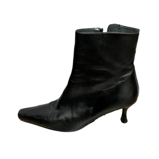 Stuart Weitzman Black Square Toe Leather Ankle Classic Boots Sz-9 1/2 B