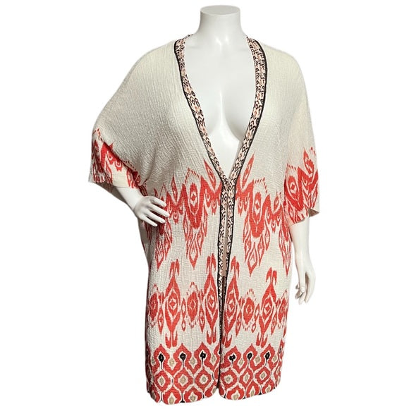 Chicos Open Front Longline Ikat Print Cardigan Sz-2X