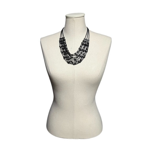 Black Multi Stranded Chain Necklace One Size