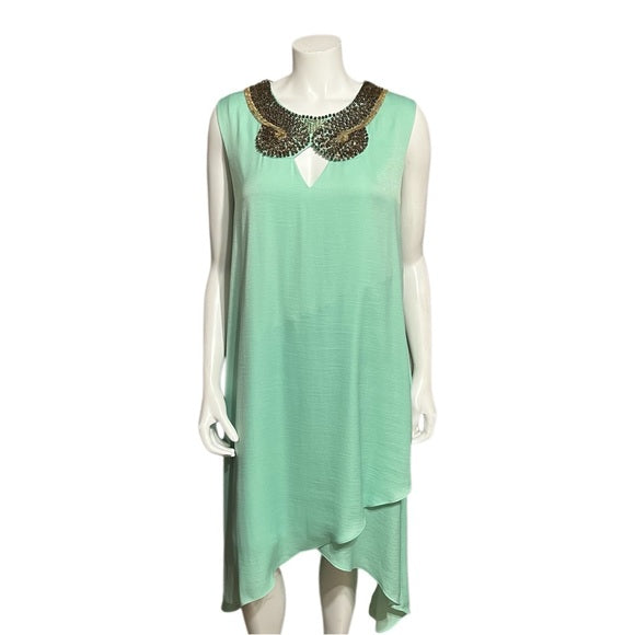 BCBG Mint Green Bronze Beaded Flowy Sleeveless Dress Sz-Large