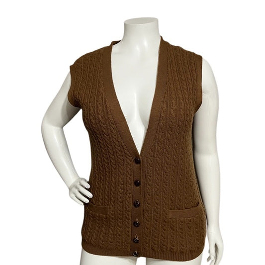 J.H. Collectibles 100% Wool Brown Cable Knit Sleeveless Vest Sz-1X