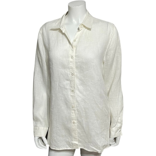 J. Jill White 100% Linen Button Front Shirt Sz-Medium