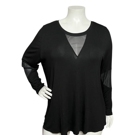 Allure Black Long Mesh Sleeve Athletic Knit Tops Sz-2X