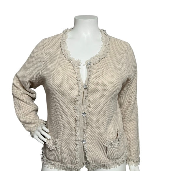 Roz & Ali Cream Textured Cardigan Sz-1X