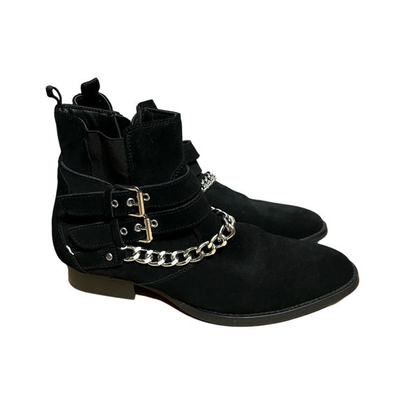 INC Black Suede With Chain Western Leather Ankle Boots Sz-10 M