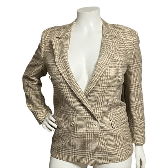 Austin Reed Wool Blend Tan Houndstooth Unisex Blazer Sz-XL