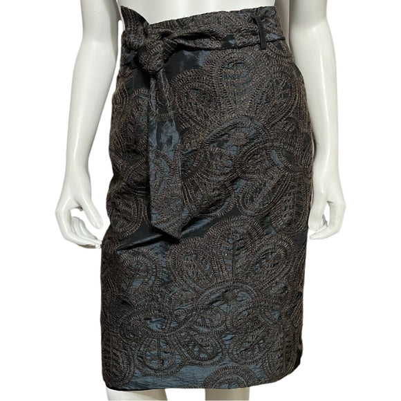 Drama Teal Brown Artsy Pencil Skirt Sz-Medium