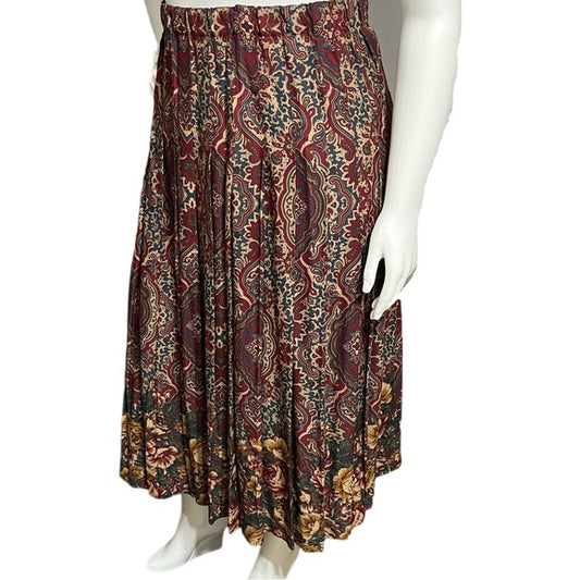 Talbots Rayon Multicolored Floral Paisley Print Pleated Midi Skirt Sz-Large