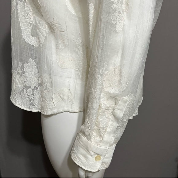 Outfit Woman Cream Sheer Lace Linen Blend Button Front Top Sz-2X