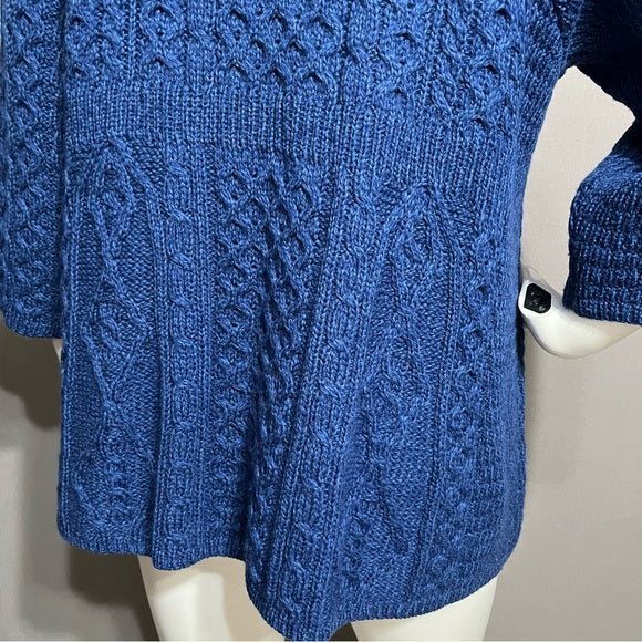 Kilronan Knitwear Ireland Merino Wool Blue Cable Knit Sweater Sz-XX