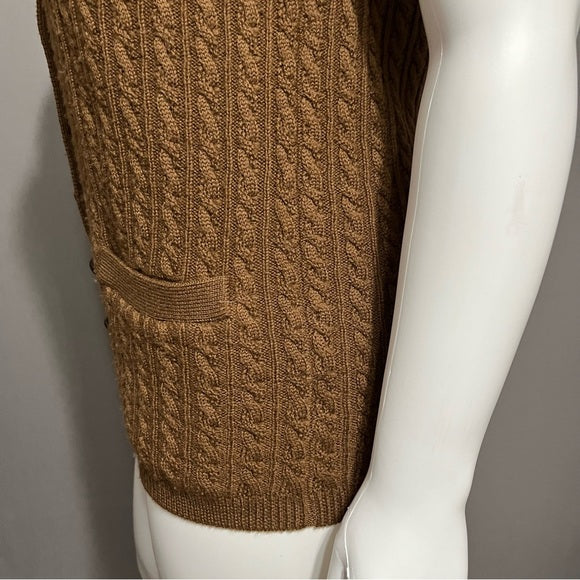 J.H. Collectibles 100% Wool Brown Cable Knit Sleeveless Vest Sz-1X