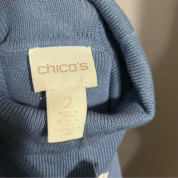 Chico’s Light Blue Rayon Blend Turtleneck Sweater Sz-Medium