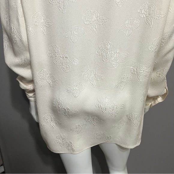 Talbots Cream 100% Silk Floral Imprinted Blouse (FLAWED) Sz-10